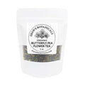 Organic Butterfly Pea Flower Tea in resealable pouch with dried butterfly pea flowers for vibrant blue caffeine free herbal tea and wellness drinks.