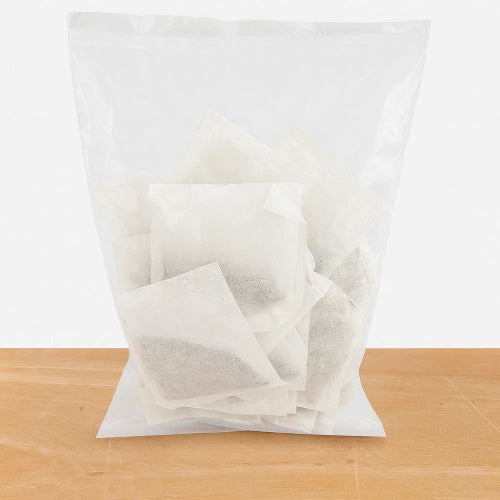 Spearmint Tea 16 Tea Bags in a clear plastic bag, showcasing individually wrapped tea bags inside.